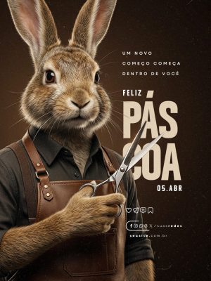 Feliz Páscoa 5 de Abril Um Novo Começo Barbearia PSD Editável
