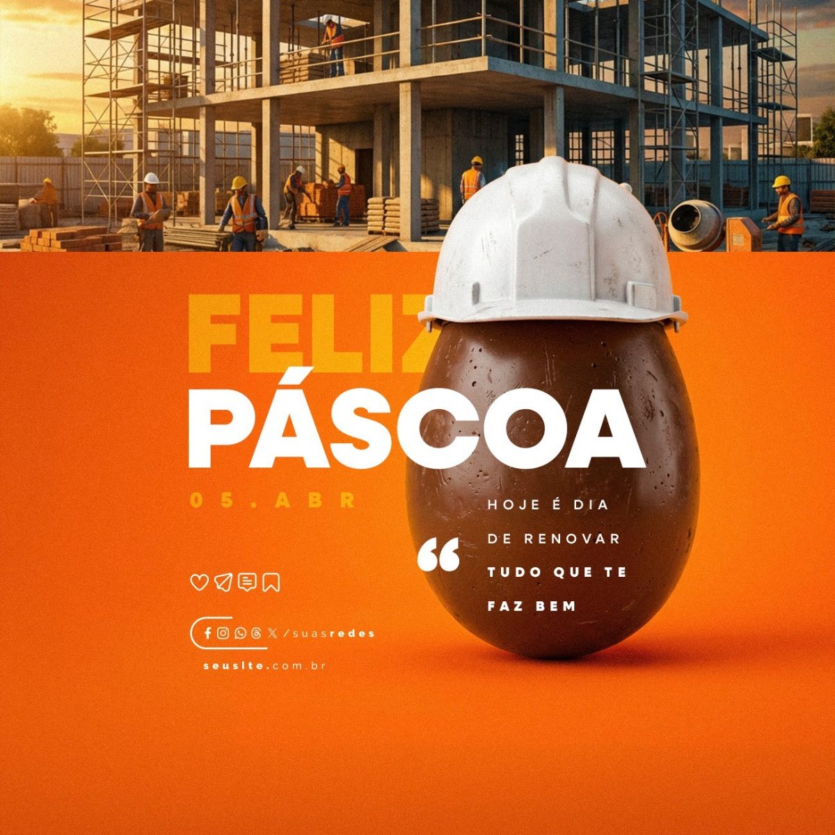 Feliz Páscoa 5 de Abril Hoje e dia de Renovar Engenharia PSD Editável