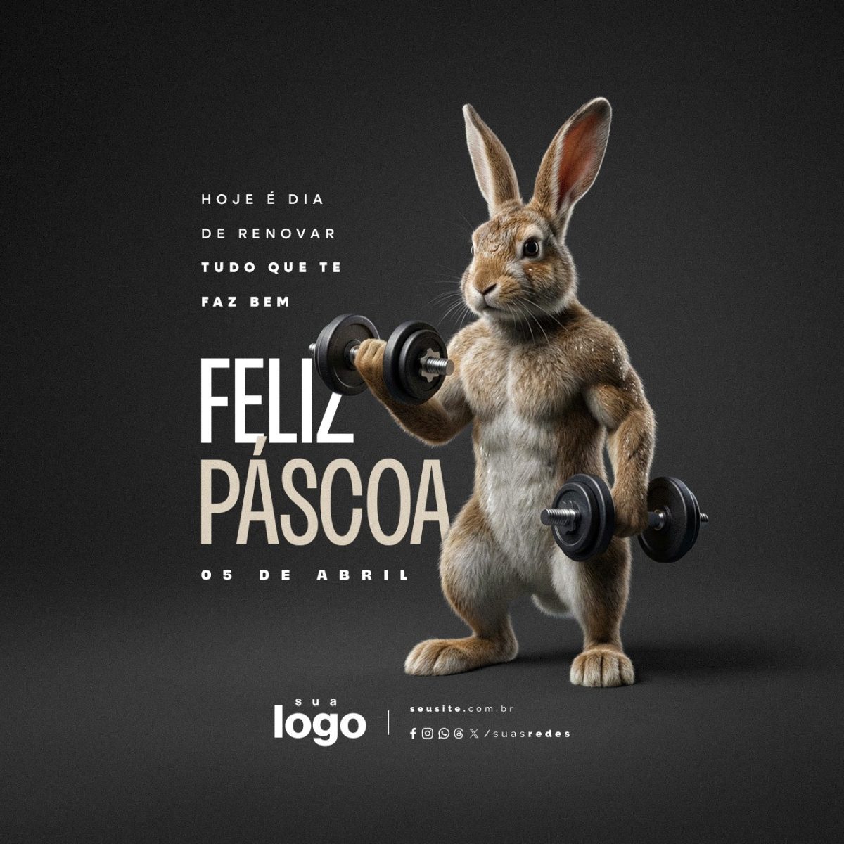 Feliz Páscoa 5 de Abril Hoje é Dia de Renovar Academia PSD Editável