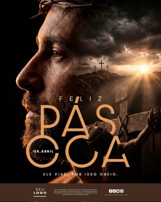 Páscoa Feliz Ele Vive Por Isso Creio Arte Espiritual PSD Editável