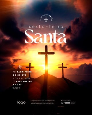 Sexta-feira Santa 27 de Março Ele Vive Arte Religiosa PSD Editável