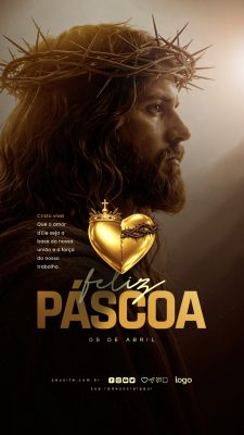Páscoa Feliz Jesus Cristo Coroa de Espinhos Ouro Post PSD Editável