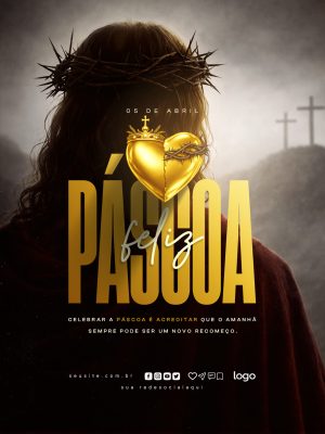 Páscoa Feliz 05 de Abril Recomeço Arte Religiosa PSD Editável