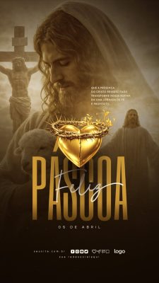 Páscoa Feliz Páscoa 05 de Abril Mensagem de Fé PSD Editável