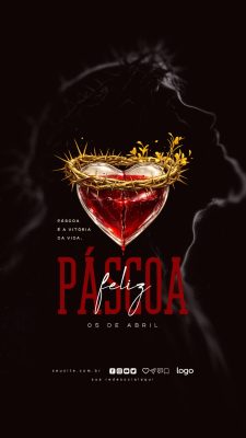 Páscoa Feliz Vitória da Vida Coroa de Espinhos Coração PSD Editável