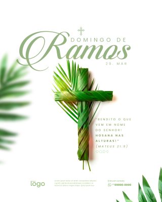Domingo de Ramos Cruz de Folhas e Versículo PSD Editável