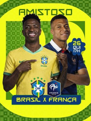 Amistoso Brasil x França 26 Qui 17h Vinicius JR MBappé PSD Editável