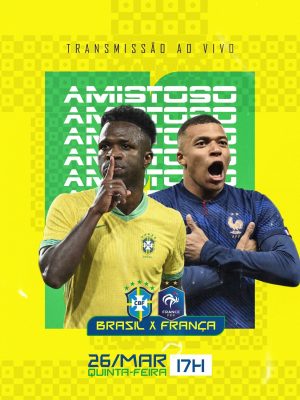 Futebol Amistoso Transmissão ao Vivo Brasil x França 26 Mar PSD Editável