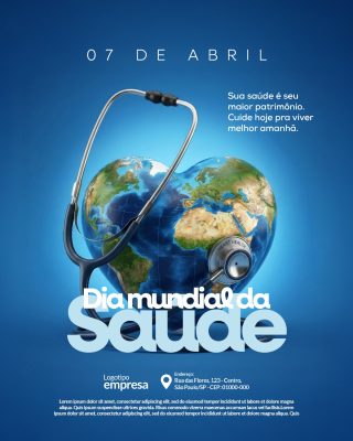 07 de Abril Dia Mundial da Saúde Coração do Planeta PSD Editável