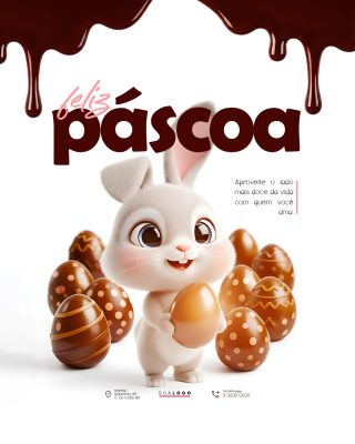 Páscoa Feliz Páscoa Coelho e Ovos de Chocolate Fofos PSD Editável
