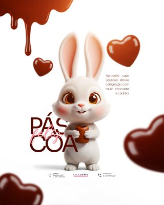 Páscoa Feliz Coelhinho Fofo Chocolate e Carinho PSD Editável
