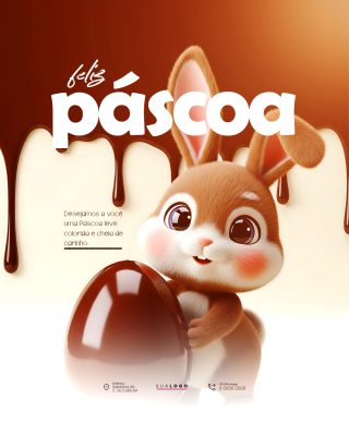 Páscoa Feliz Coelhinho Fofo Chocolate Cartão Vertical PSD Editável