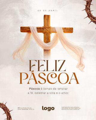 Feliz Páscoa  Renovação e Fé em 05 de Abril PSD Editável