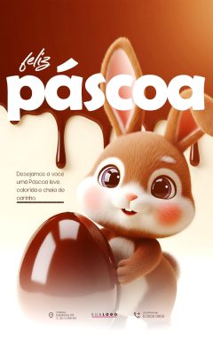 Páscoa Feliz Coelhinho Fofo e Chocolate Campanha Criativa PSD Editável