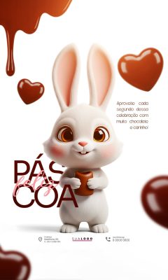 Páscoa Feliz Coelhinho Fofo de Chocolate Banner PSD Editável