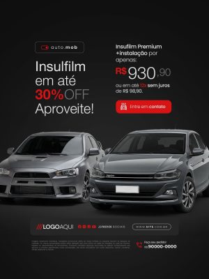 Insufilm Automotivo Películas 30% OFF Aproveite PSD Editável
