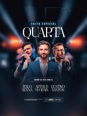 Flyer Gospel Culto Especial Quarta PSD Editável