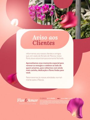 Floricultura Aviso aos Clientes Fechada PSD Editável