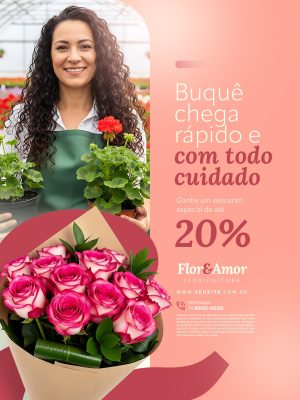 Floricultura Buquê Chega Rápido e Com Todo Cuidado PSD Editável