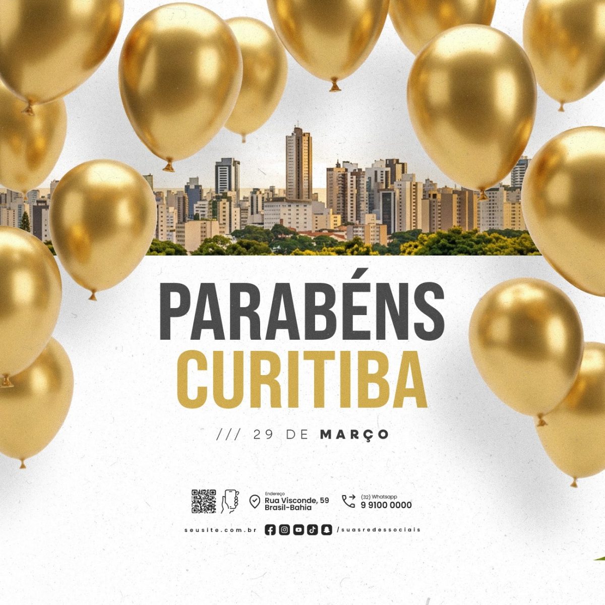 Parabéns Curitiba 29 de Março Aniversário da Cidade PSD Editável