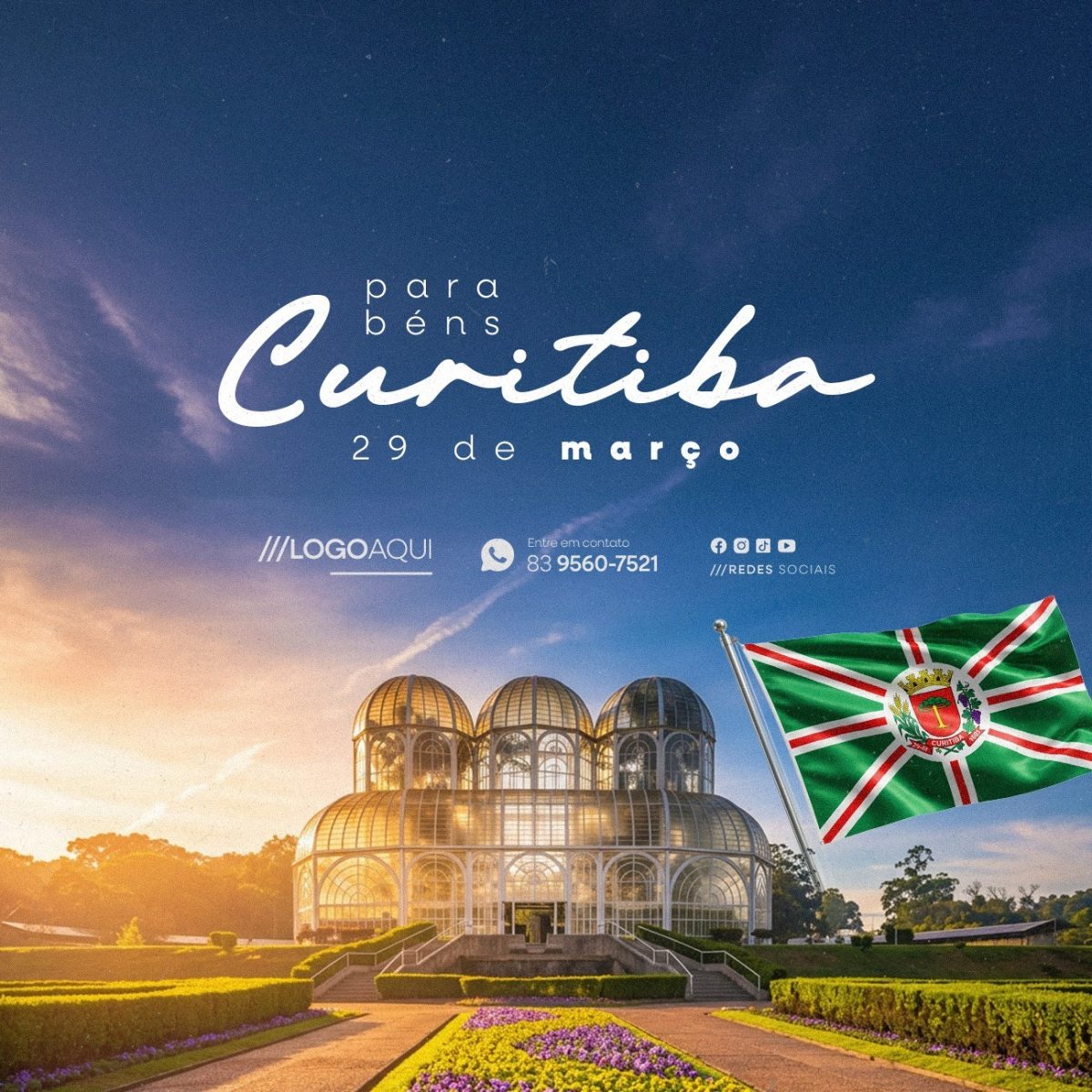 Parabéns Curitiba 29 de Março Aniversário da Cidade PSD Editável