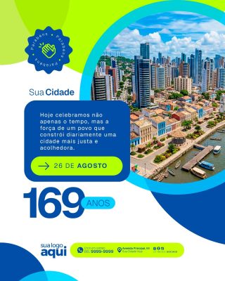 Sua Cidade Aniversário 169 Anos 26 de Agosto PSD Editável