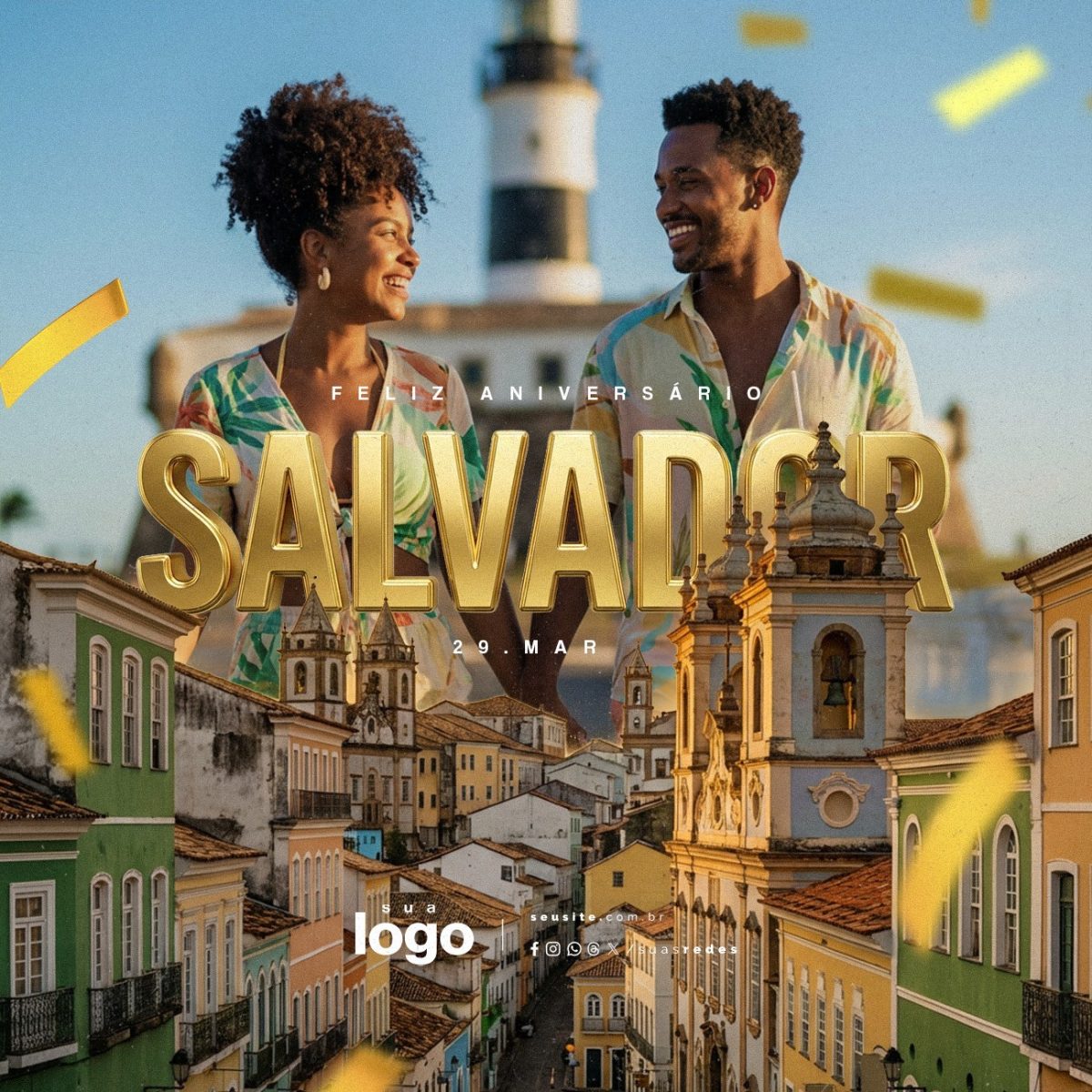 Feliz Aniversário Salvador 477 anos 29 Março PSD Editável