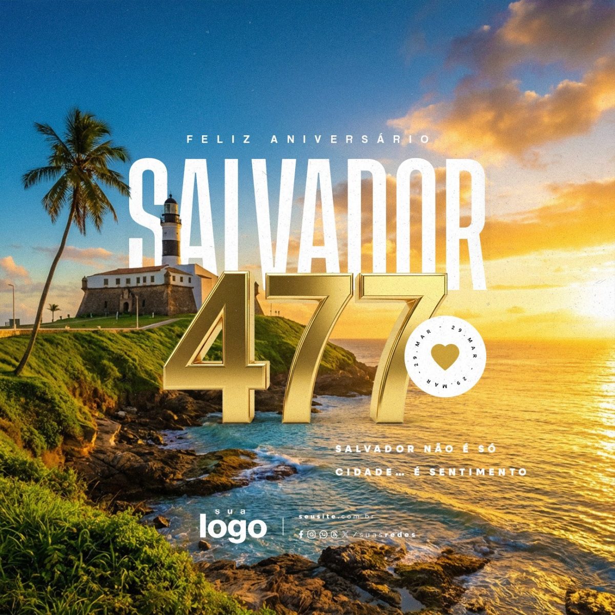Feliz Aniversário Salvador 477 Anos PSD Editável