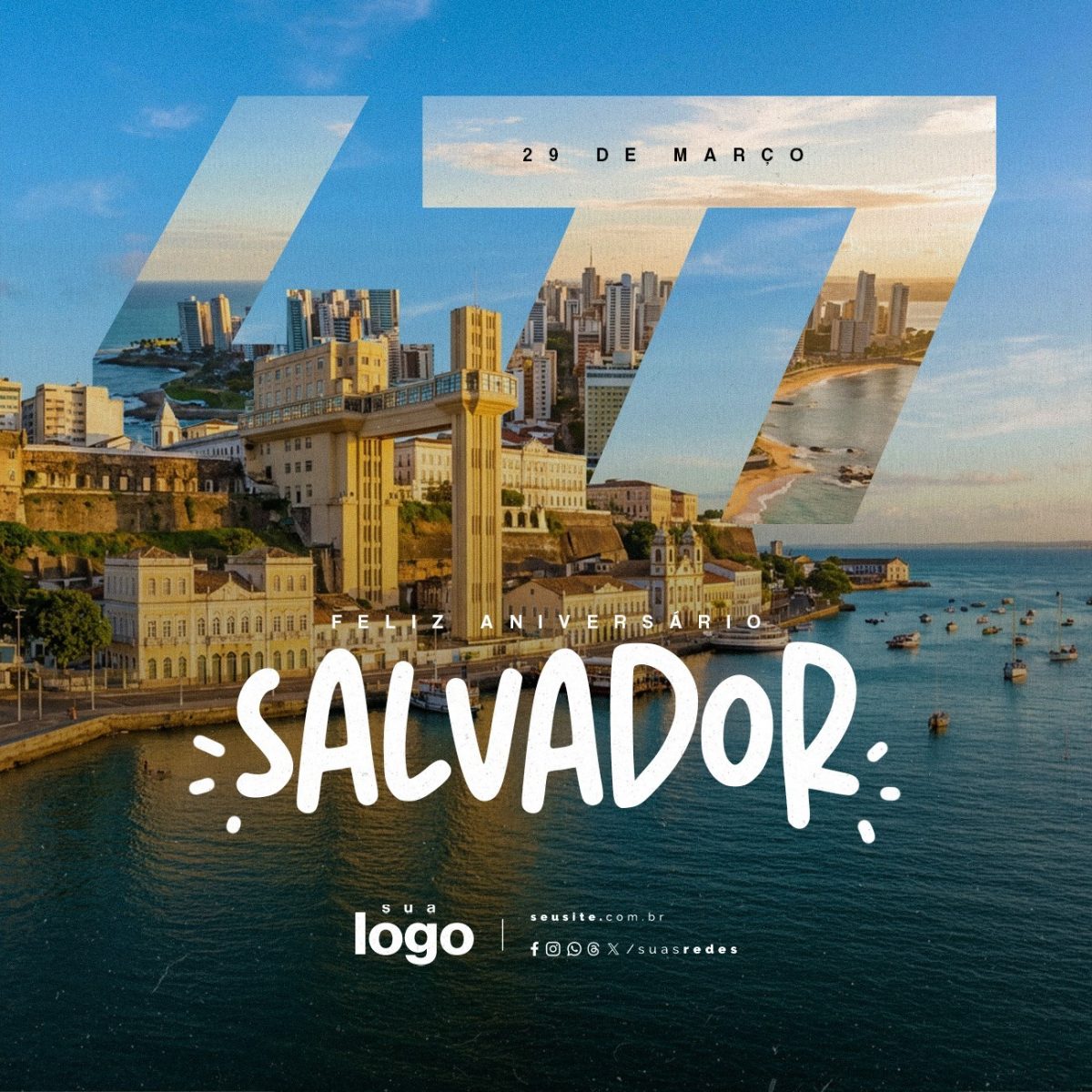 Feliz Aniversário Salvador 477 Anos29 Março PSD Editável