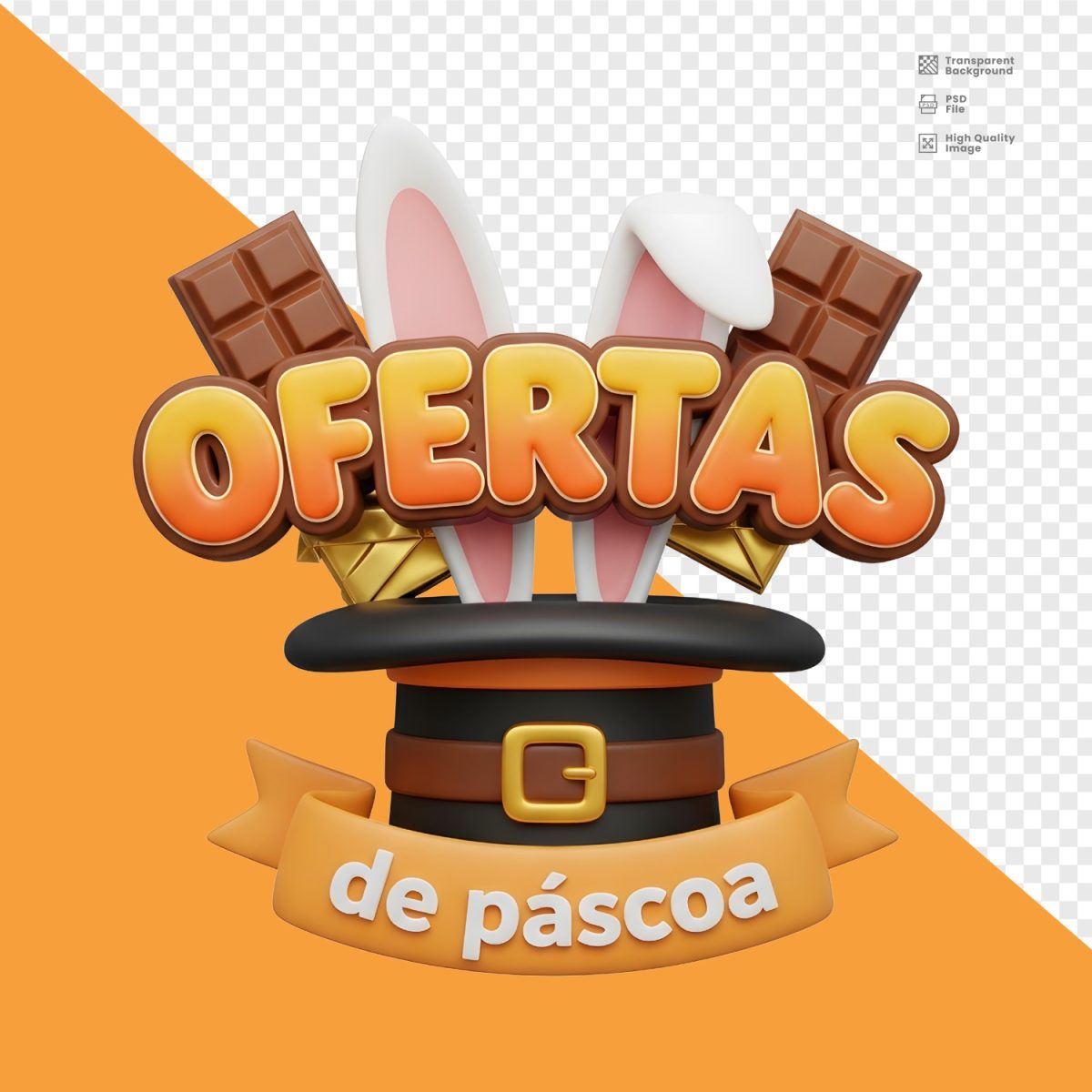 páscoa Ofertas de Páscoa Chapeu Mágico e Chocolate PSD Editável