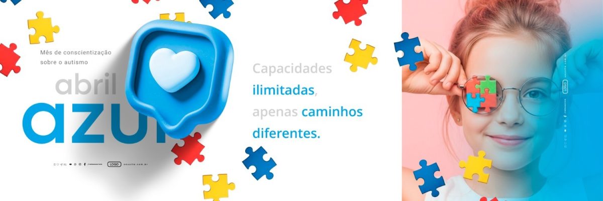 Abril Azul Mês da Conscientização Sobre Autismo Carrossel PSD Editável