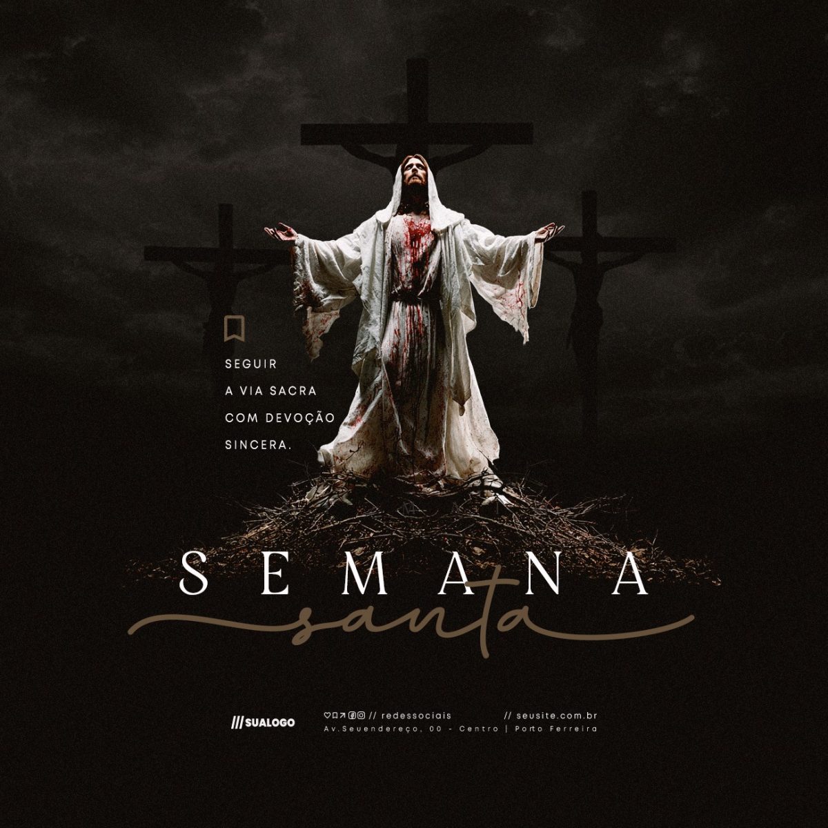 Semana Santa Seguir a Via Sacra com Devoção Sincera PSD Editável