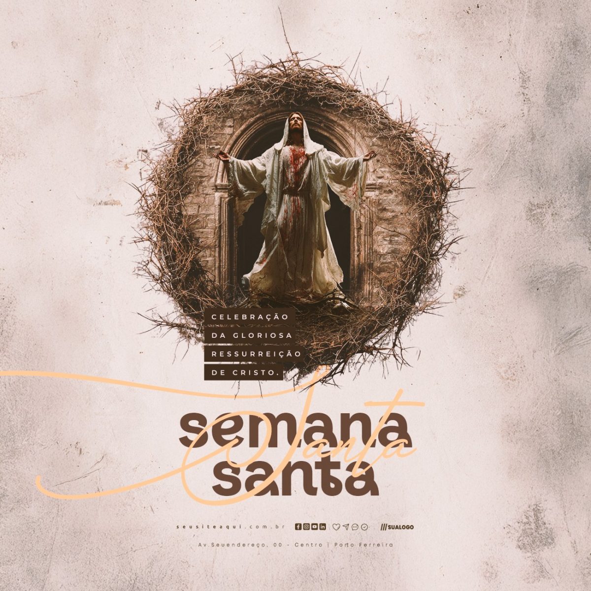 Semana Santa Celebração da Gloriosa Ressurreição de Cristo PSD Editável