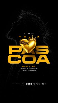 Páscoa Feliz Ele Vive 05 de Abril Arte Cristã PSD Editável