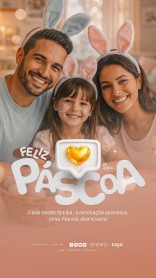 Páscoa Feliz Template Família com Data e Mensagem PSD Editável
