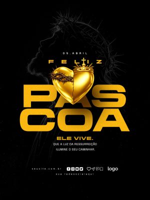 Páscoa Feliz Ele Vive 05 de Abril Mensagem Cristã PSD Editável