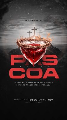 Páscoa 05 Abril Cruz Vazia Coração Esperança PSD Editável