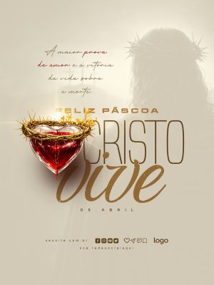 Páscoa Feliz Cristo Vive Mensagem Esperança e Amor PSD Editável