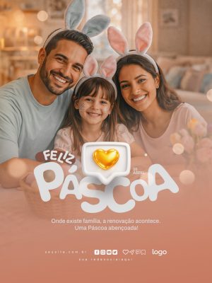 Páscoa Feliz Família Renovação Template Celebrativo PSD Editável