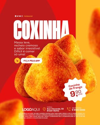 Salgateria Coxinha Massa Leve Recheio Cremoso PSD Editável
