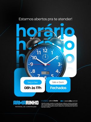 Loja de Materiais de Construção Horário Estamos Abertos Pra te Atender PSD Editável
