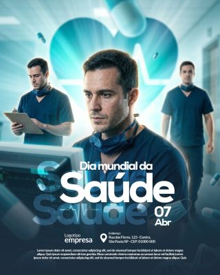 Dia Mundial da Saúde 07 Abr Campanha Cardiologia Azul PSD Editável