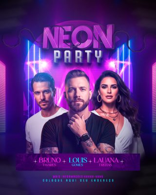 Neon Party Festa Noturna Roxo Vibrante Flyer PSD Editável