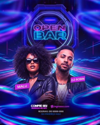 Open Bar DJ Robin Malu Flyer Moderno e Eletrizante PSD Editável