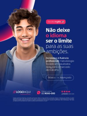 Escola de Inglês Não Deixe o Idioma Ser o Limite PSD Editável