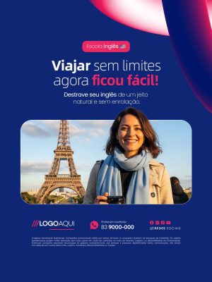 Escola de Inglês Viajar Sem Limites Agora Ficou Fácil PSD Editável