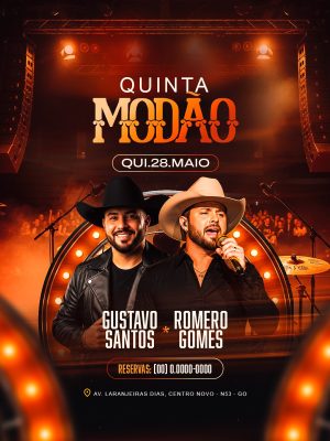 Flyer Próximos Shows Quinta Modão Gustavo Santos e Romero Gomes PSD Editável