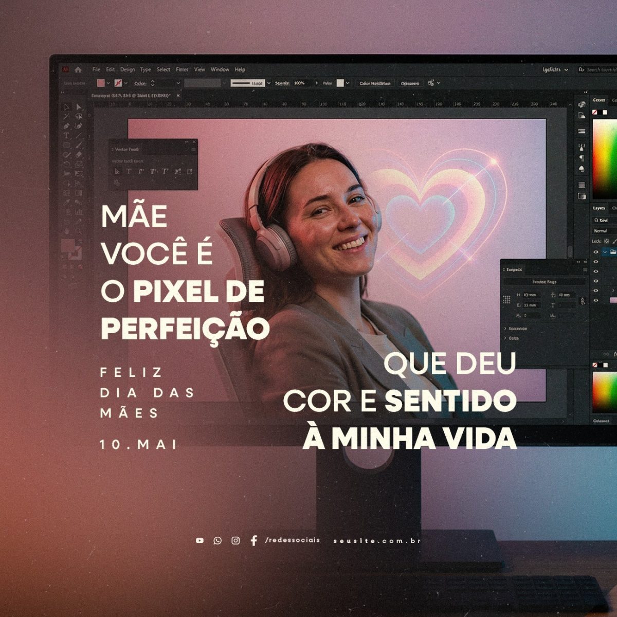 Feliz Dia das Mães 10 de Maio Você é o Pixel de Perfeição PSD Editável