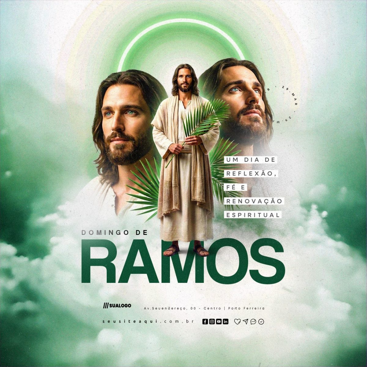 Domingo de Ramos 29 de Março Um Dia de Reflexão Fé e Renovação Espiritual PSD Editável