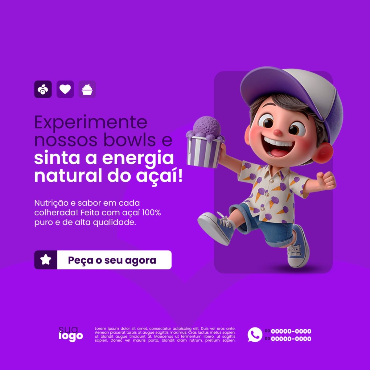 Banner De Midia Social Açaiteria Sorveteria Ou Modelo De Postagem No Instagram